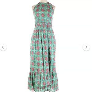 Banjanan Capri Cotton Green Pink Floral Halter Neck Maxi